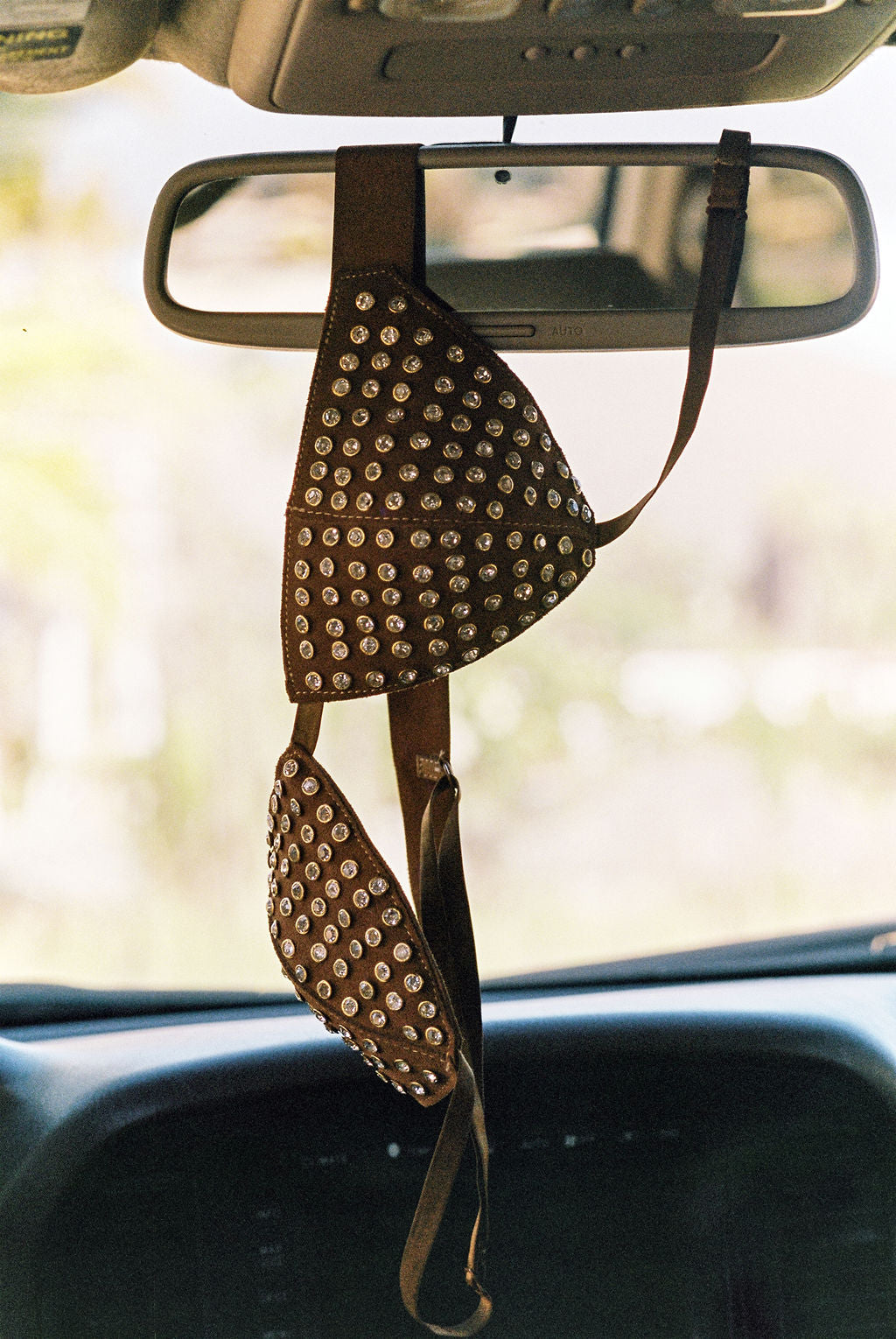 RHINESTONE BRALETTE IN TAN SUEDE