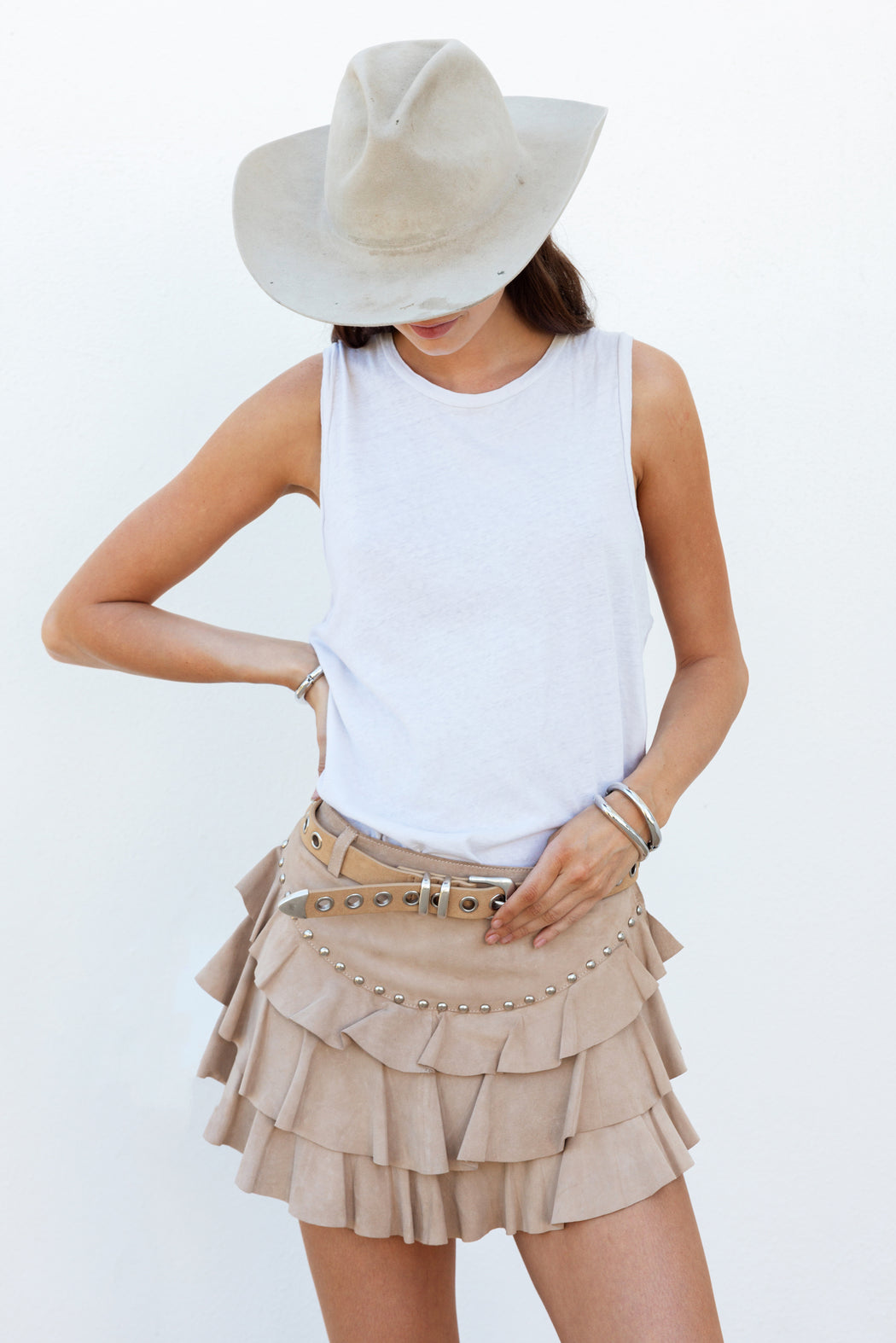 FRILL SUEDE MINI SKIRT