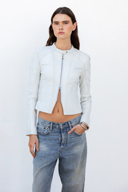 TWO WAY ZIPPER JACKET IN WHITE