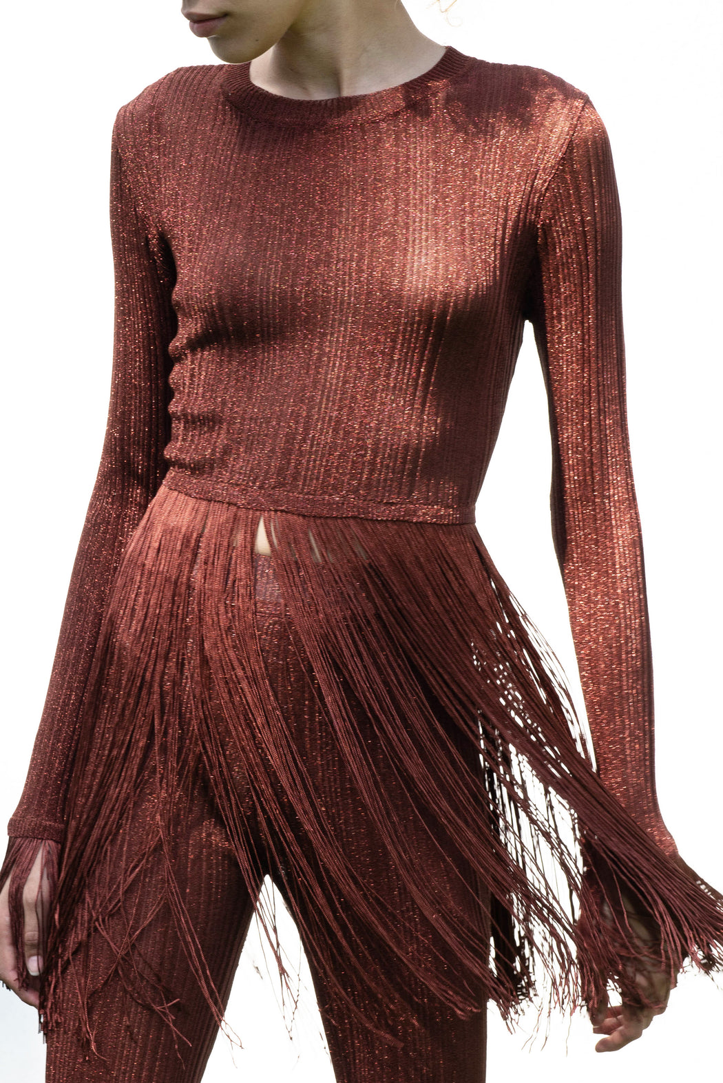 SATINE LONG SLEEVE TOP IN CHOCOLATE