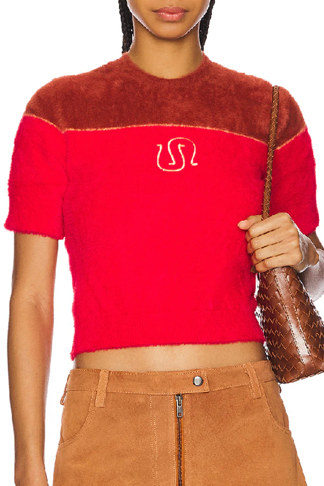 FUZZY SHORT SLEEVE ICON SWEATER