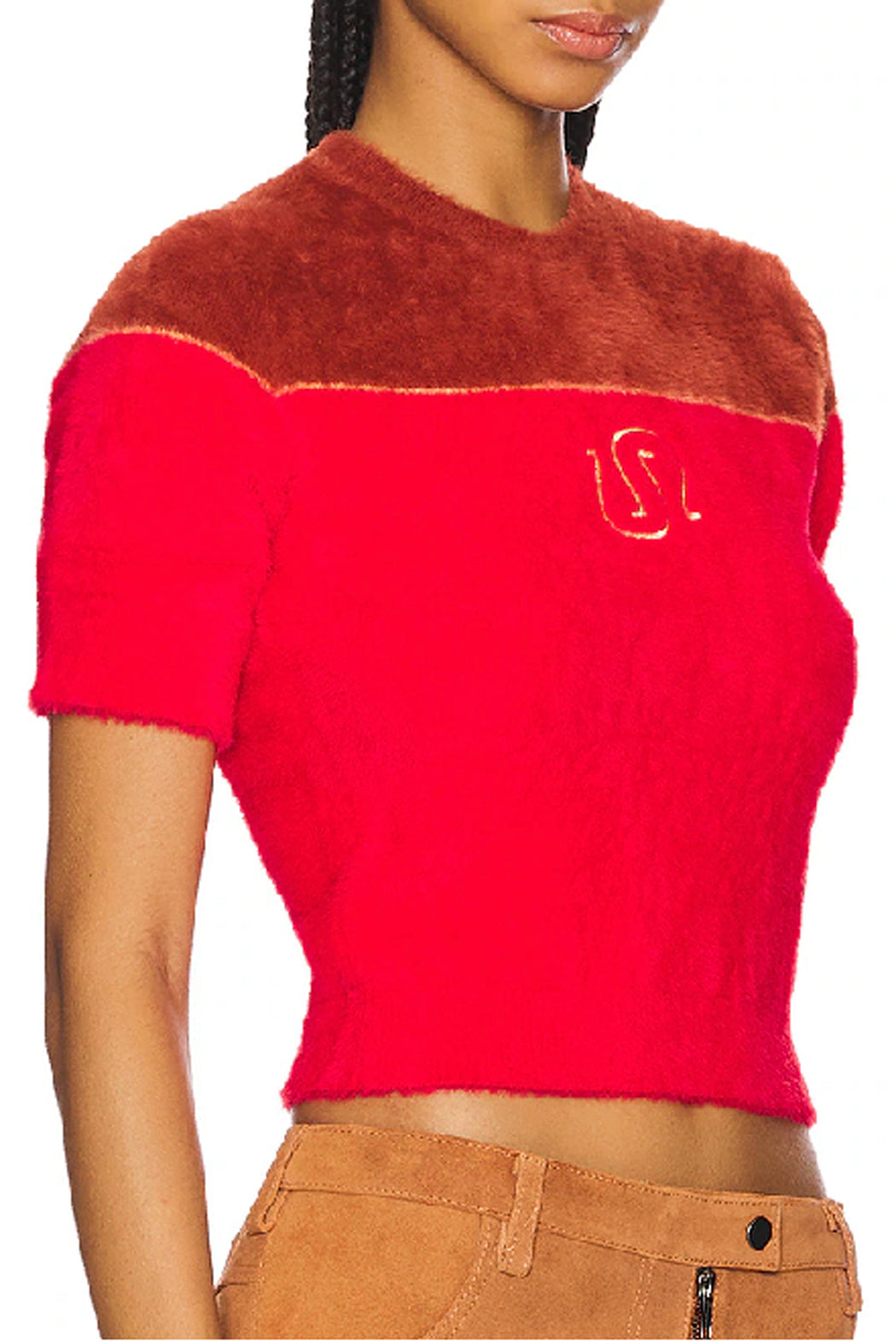 FUZZY SHORT SLEEVE ICON SWEATER